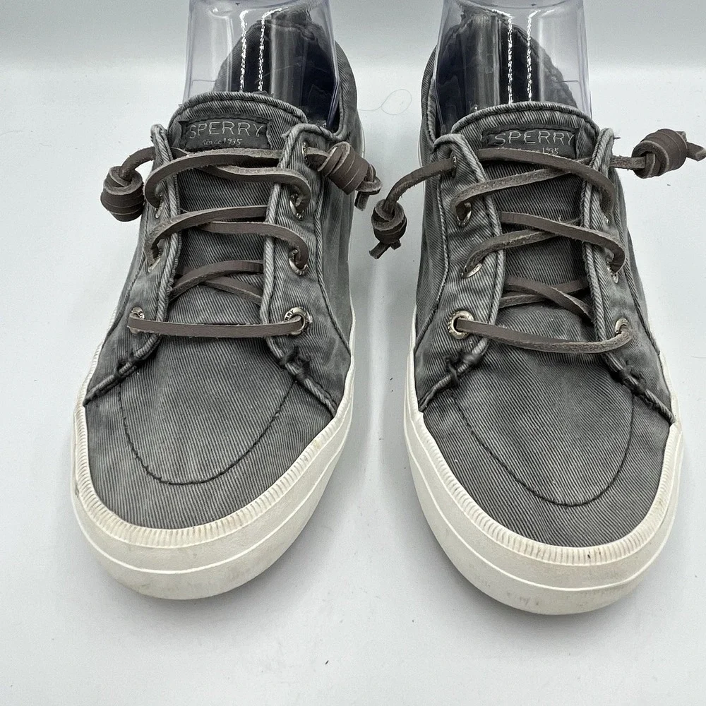 Sperry Women's Top Sider Boat Shoes Size 8.5 Blue Jean Gray Fabric Laces Slip On